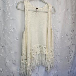 Proof Ivory, Boho, Open-faced Knitted Vest w/Fringe